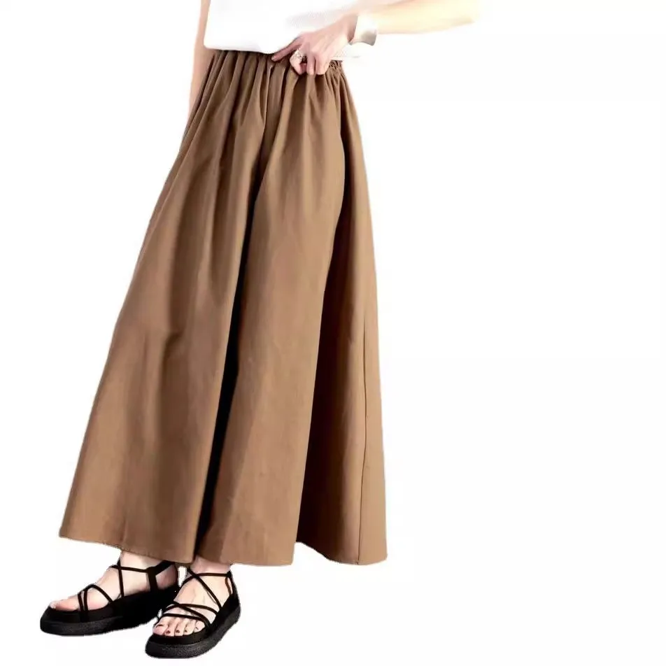 Distressed a Line Skirt Midi Length Casual with Japanese Korean Casual Summer Wrinkle Treatment No Stretch Skirts for Women