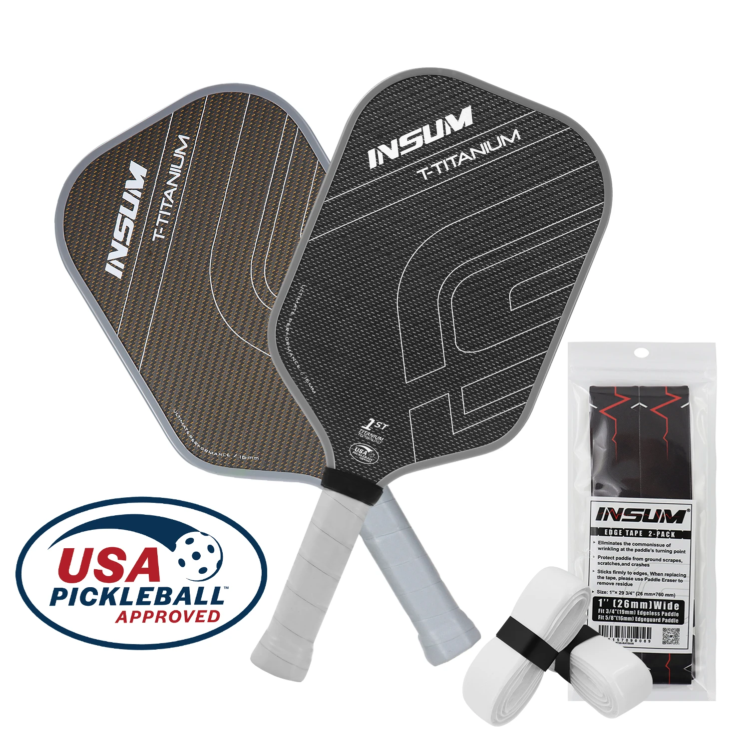 2 pás de pickleball de titânio t, aprovadas pela usapa, superfície de titânio cts-carbono, alça alongada 16mm raquetes de pickleball conjunto de 2