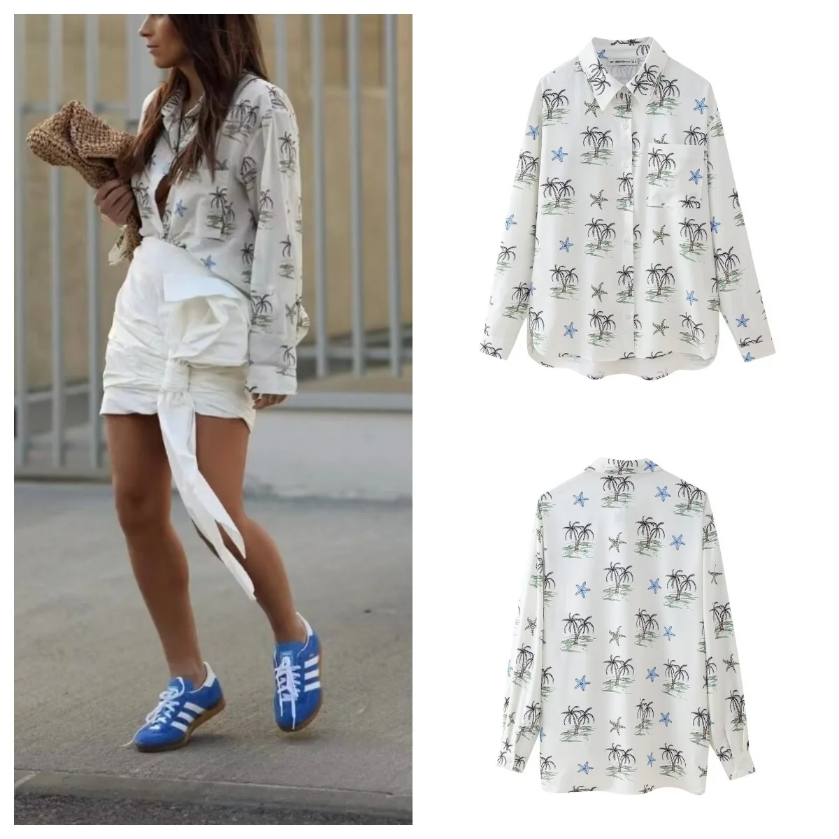 

Early autumn new printed long-sleeved casual shirt for women trendy niche temperament elegant poplin top