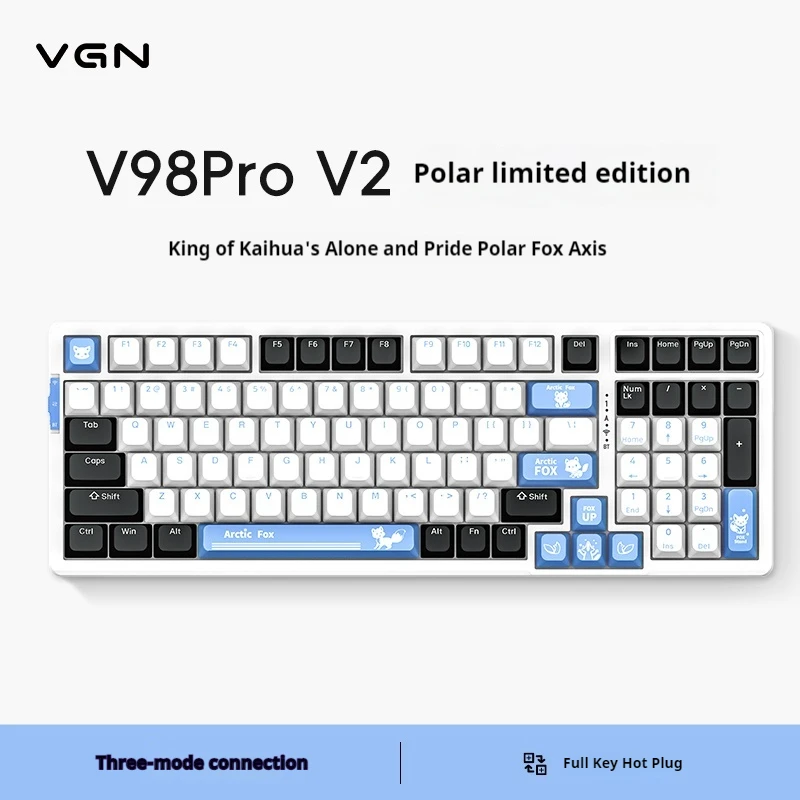 Vgn V98prov2 Polar Fox The Three-Mode Hot Plug Bluetooth Gasket Wireless Customized Game Mechanical Keyboard Video Game E-Sport