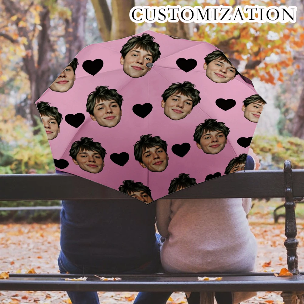 Custom Pictures Umbrella, Personalized Printed Photo Face Automatic Umbrella Portable Travel Rain Gifts for Men and Women Family