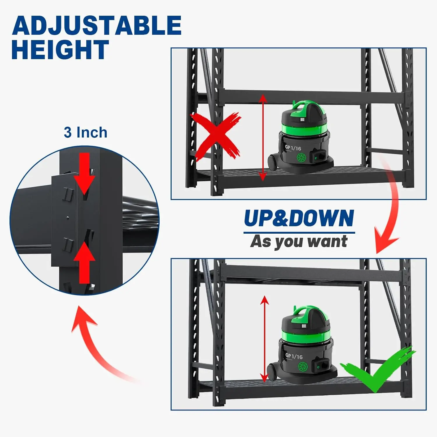 Unidade de prateleiras de garagem pesada, rack industrial, 4-Tier, prateleiras de metal ajustáveis, utilitário, 48 "W x 18" D x 72 "H, 8000LBS