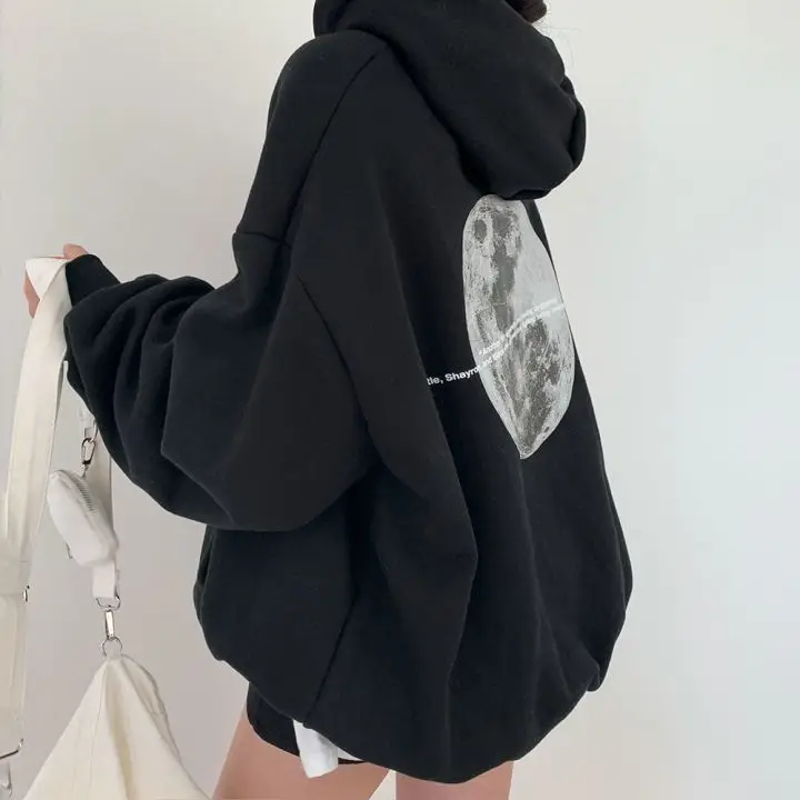 Sweatshirt Letter Print Cotton Loose Women Autumn Winter Korean Lazy Style Casual Harajuku All Match Streetwear Hooded Sweater