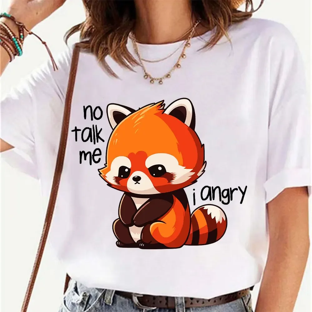 New Lovely Cute Angry Red Panda Printed Women T-shirts Harajuku No Talk Me I Angry Cartoon Shirts Female Top Tees Funny Tshirts