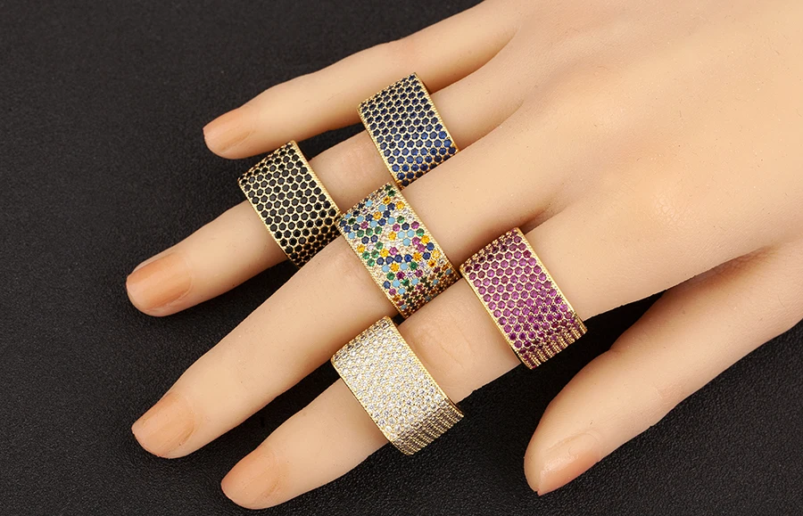 Nidin Neue trendige quadratische Form eingelegte Kristall-Zirkon-Ringe für Frauen und Männer, 5 Farben zur Auswahl, Hip-Hop-Stil, Fingerschmuck, schicke Geschenke – Detail 6