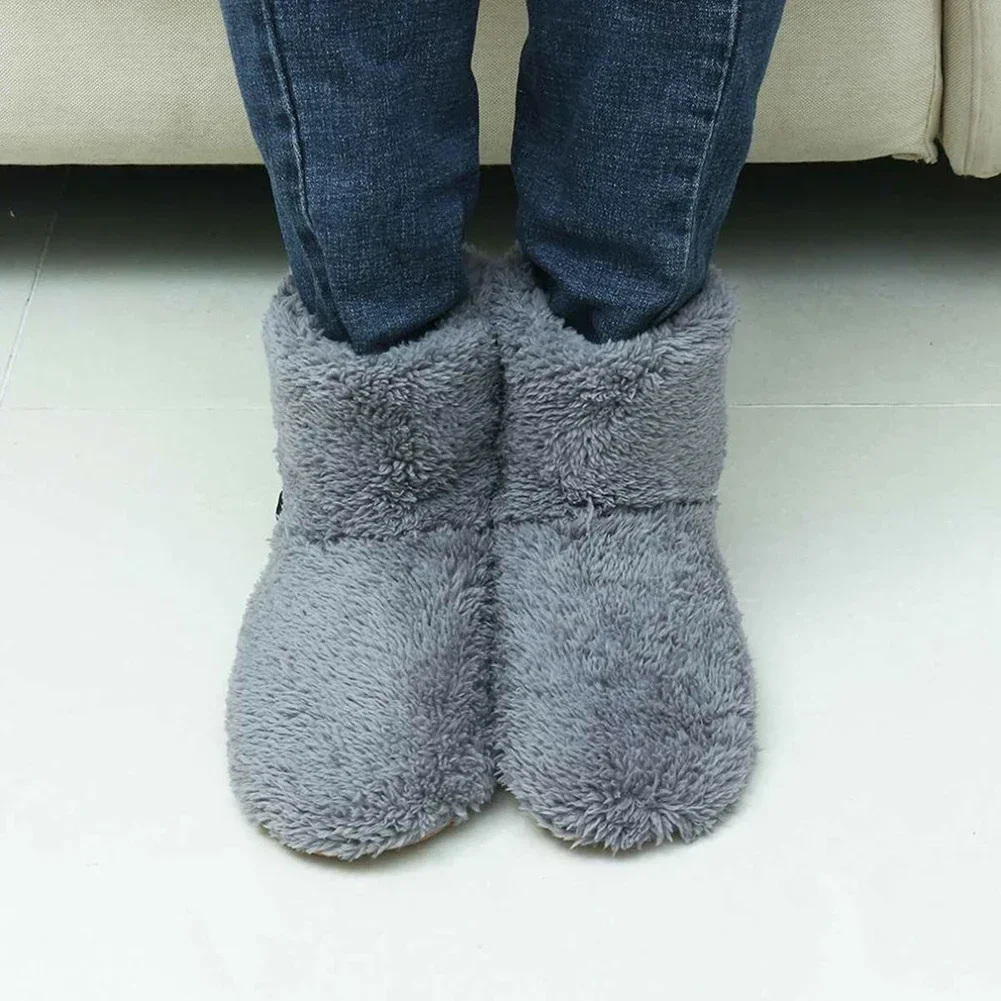 USB Heater Foot Shoes for Men Women Winter Warm Snow Boots Plush Warm Electric Slippers Washable Feet Heated Shoes Size 35-43