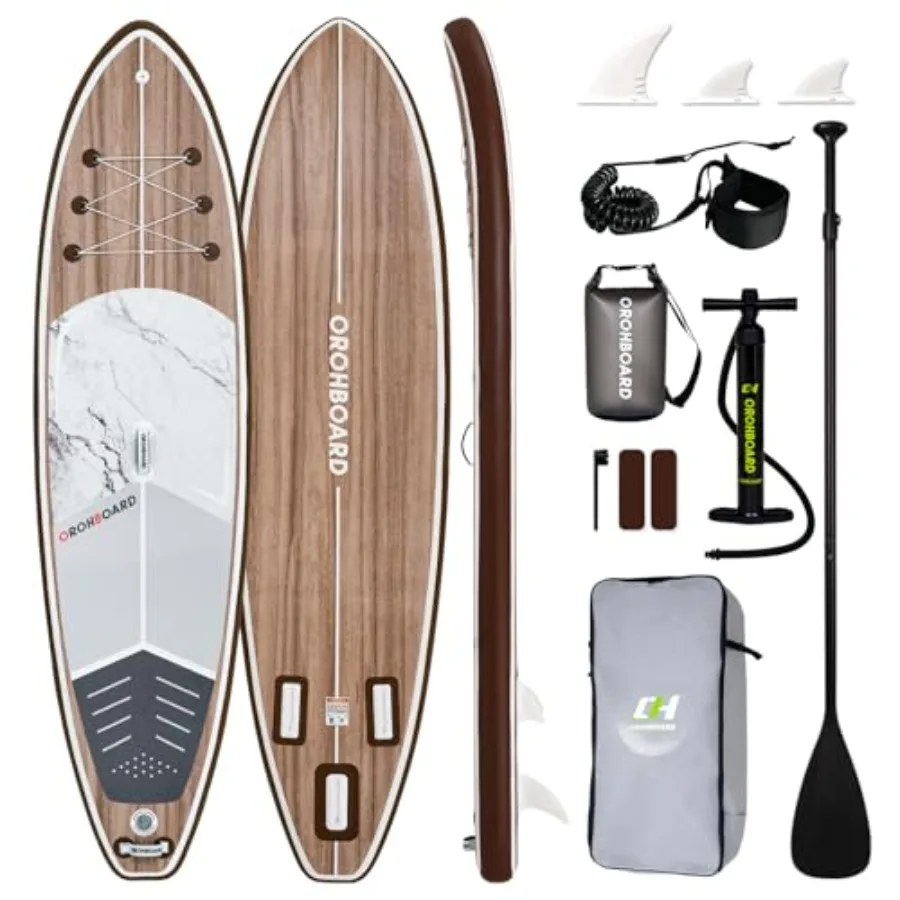 

All-Around inflatable paddle board 10'6 x 32 for lakes and oceans PVC composite material woodgrain color high-density brushed a