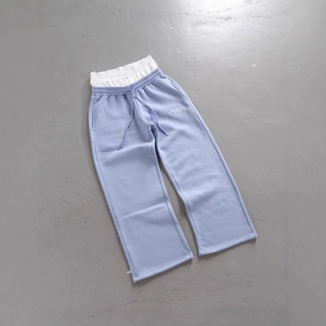Hip-hop Vintage Aesthetics 2000s American retro style street Harajuku loose casual double waisted pants fake two piece Sweatpant view 3