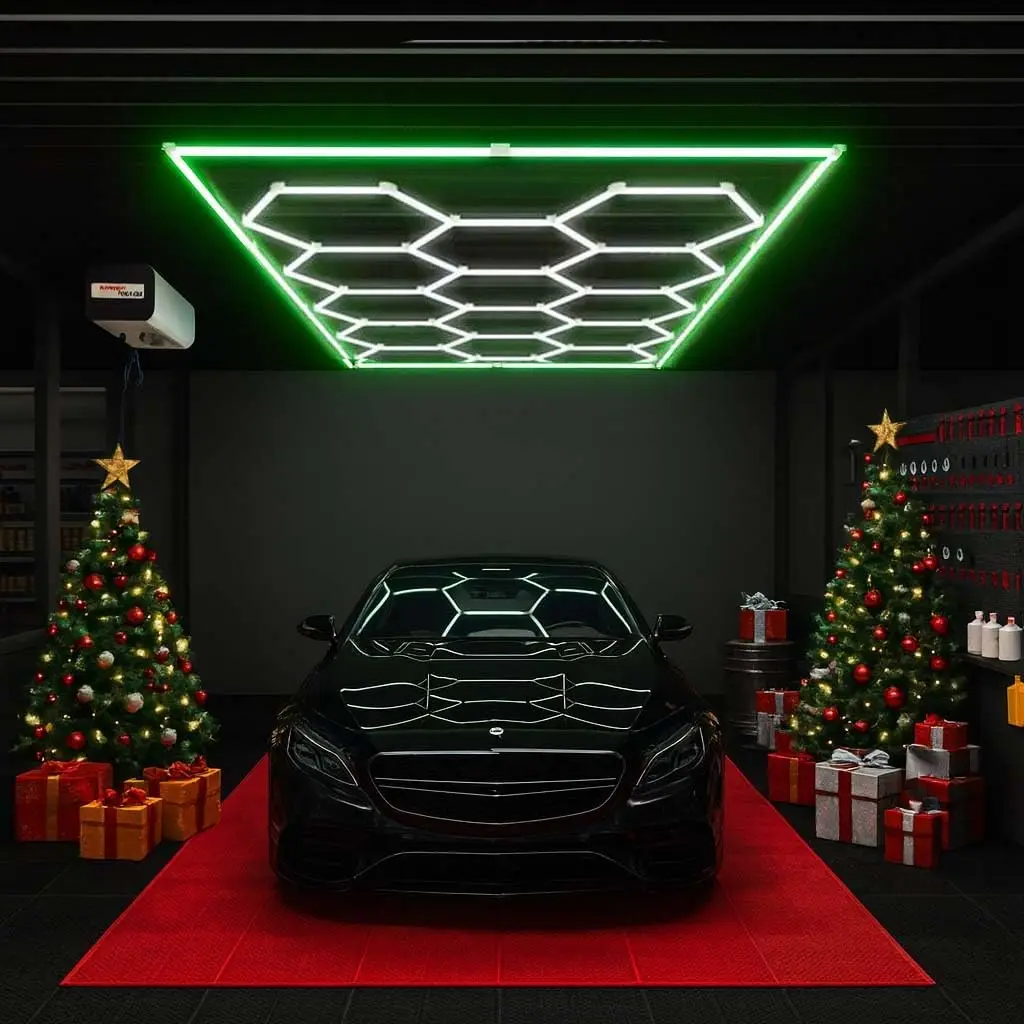 Lampada da garage a nido d'ape a soffitto a LED a 14 fori per negozio di auto Illuminazione esagonale per officina per auto per officina, riparazione auto 4S, palestra ﻿