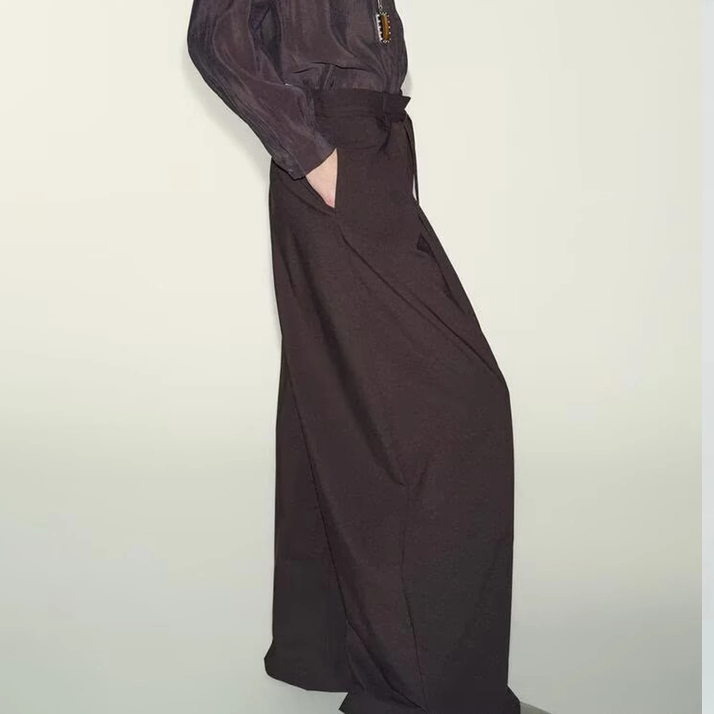 Faionable عالية الخصر ثنيات السراويل النسائية Sle الرجعية بنطال ذو قصة أرجل واسعة خريف 2025 موسم جديد وصول تنوعا بناطيل كاجوال #2