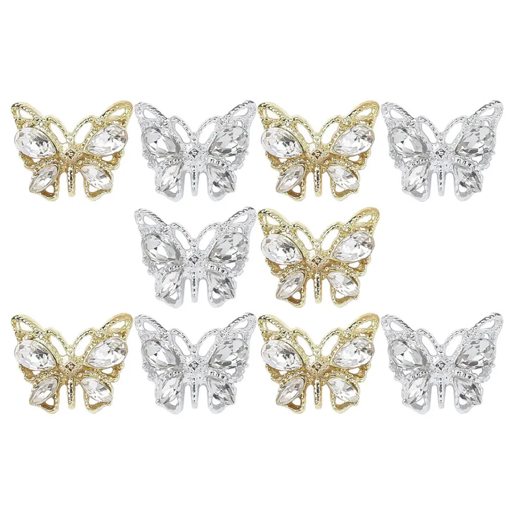 

10Pcs Butterfly Nail Charms 3D Shining Gemstones Easy Use Home DIY Professional Manicure Butterfly Nail Charms