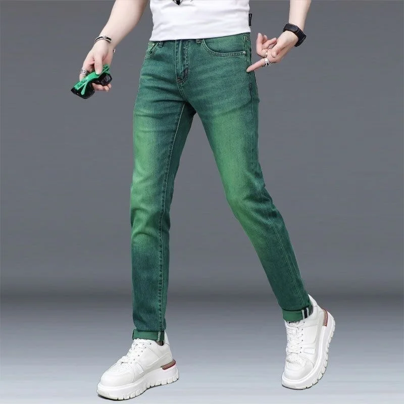 2024 Spring and Autumn New Fashion Trend Straight Leg Stretch Green Jeans Men\'s Casual Comfort Breathable High Quality Pants