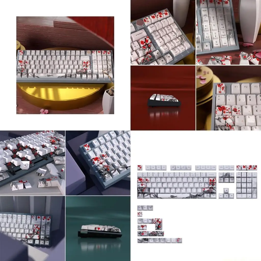 

OEM Keycap 128-клавишный набор из толстого пластика с 5 сторонами и сублимацией Plum Blossom