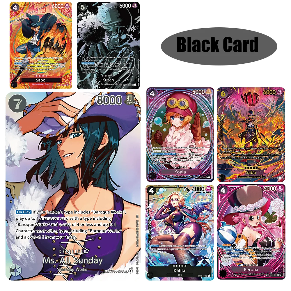 Коллекционные карточки One Piece TCG: черные карточки персонажей SR (Кузан, Сабо, Коала, Калифа, Перона, Лабун), английская реплика, прокси-карта, подарок, игрушка.