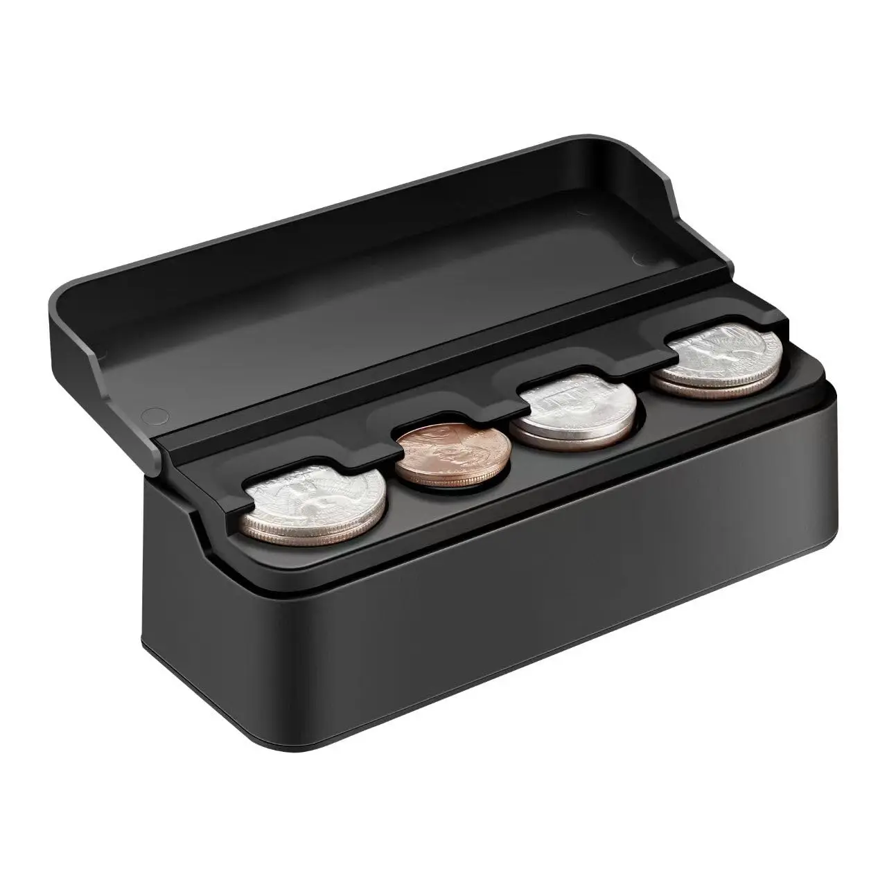 Car Coin Storage Box, Portable Auto Change Organizer Holder with 4 Slots, Universal Vehicle Interior Accessories