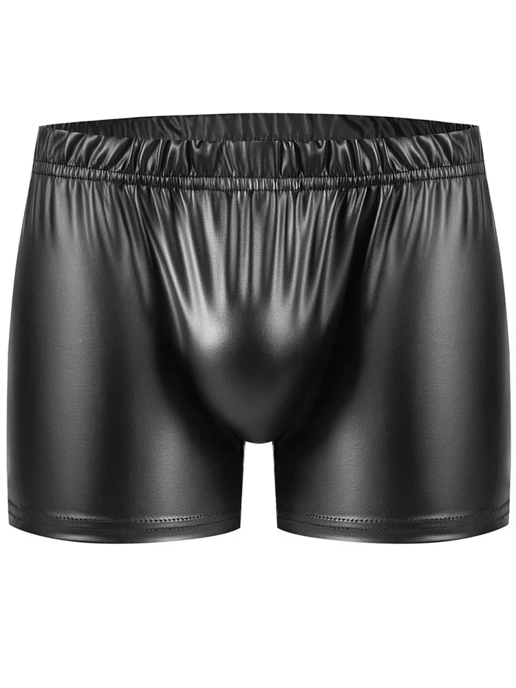 S-5XL Faux PU Leather Boxershorts Men Underwear Tight Convex Pouch Mens Boxer Briefs Shorts Hot Sexy Trunks Calconcillo Lingerie