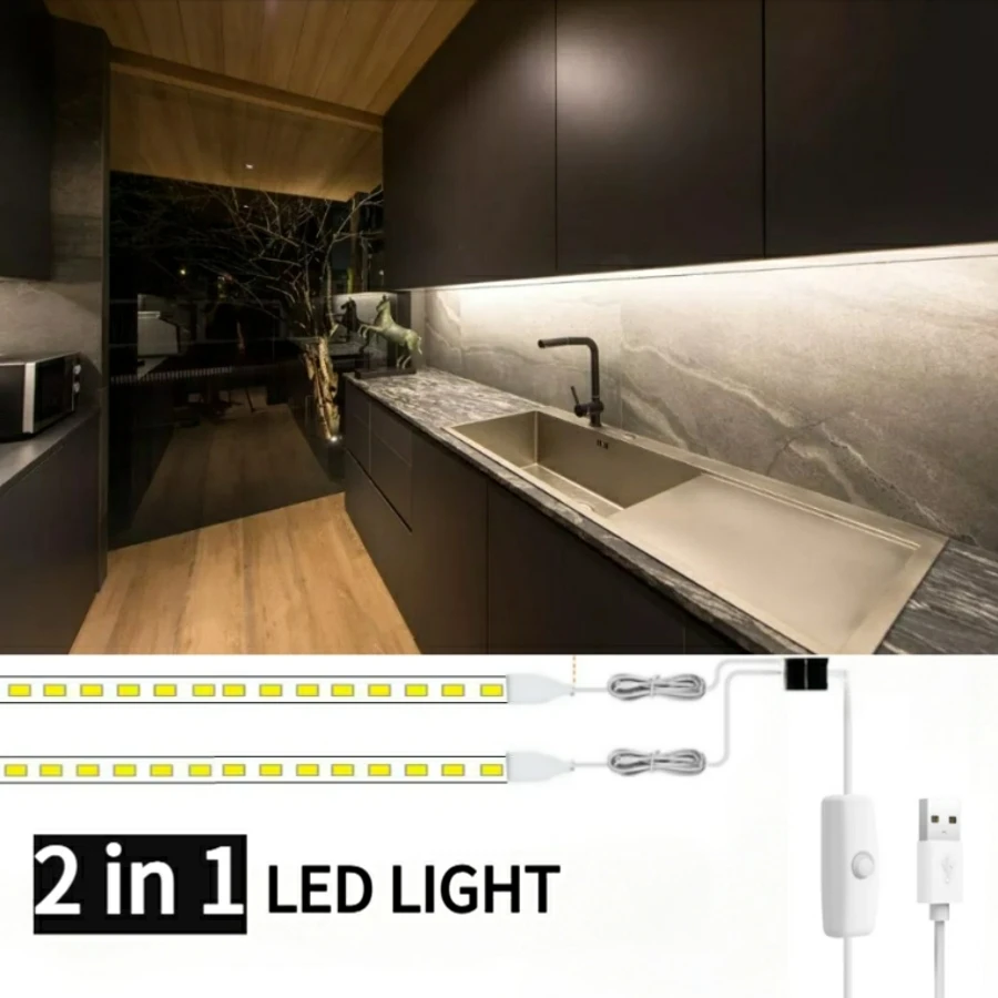 

USB 2 In 1 LED Strip With Switch 1M 2M 3M 5M Light Tape Decoration Ribbon for Kitchen wardrobe Room