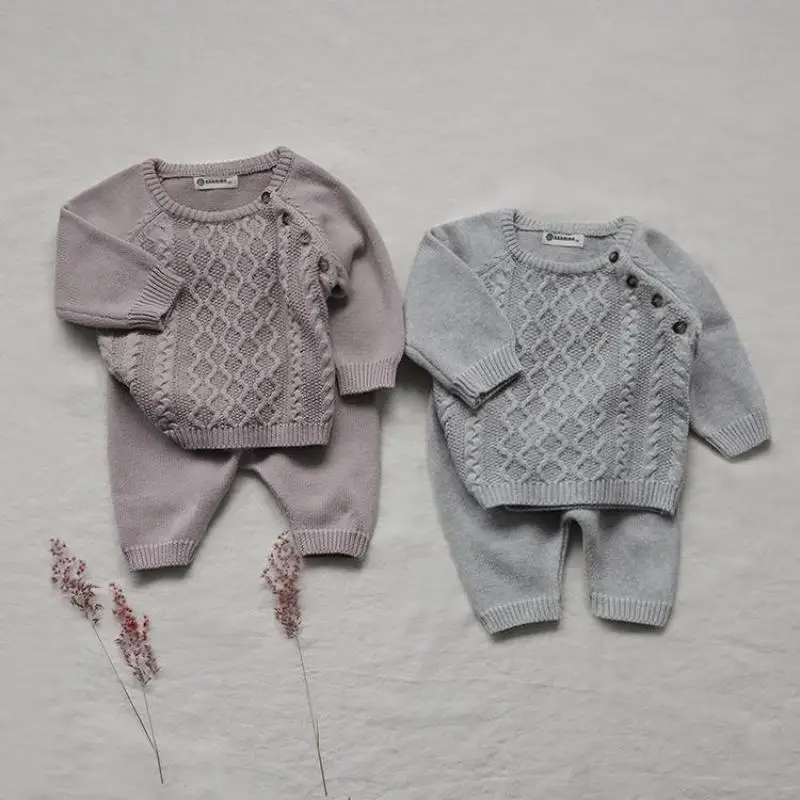 

2026 Spring New Baby Long Sleeve Clothes Set Infant Boy Girl Knitted Sweater + Pp Pants 2pcs Suit Toddler Solid Casual Outfits