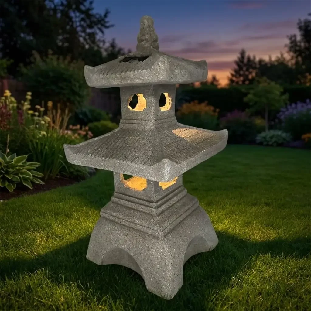 2 Tier Pagoda Garden Statue LED Solar Powered Light 26