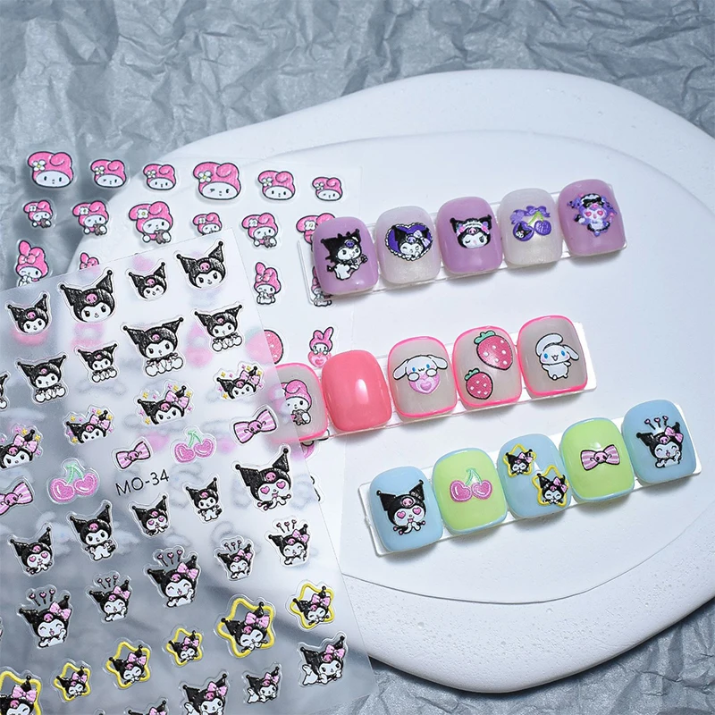 1PCS Cartoon Sanrio Nail Sticker HelloKitty Melody Kuromi Anime Stickers Nail Art Decoration DIY Press On Nails 3d Sticker