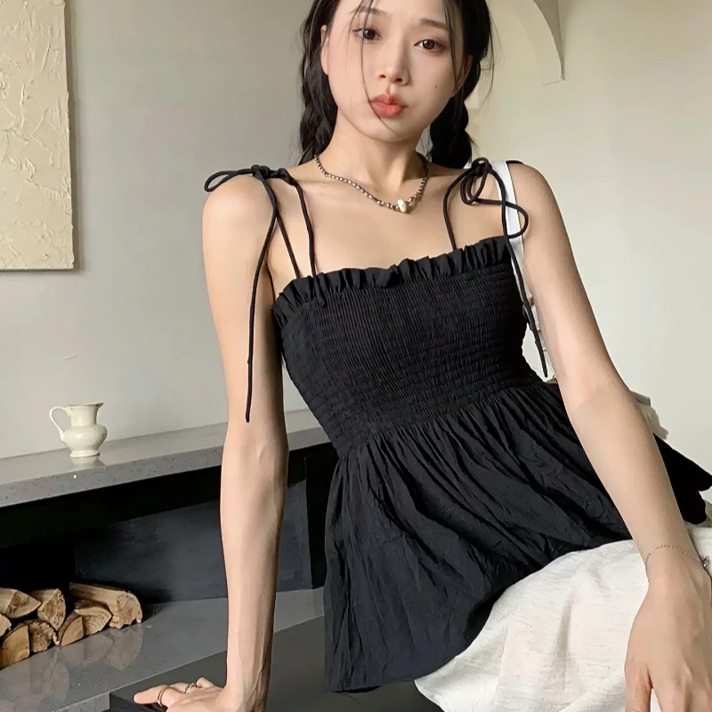 Sexy Tank Top Bow Halter Crop Tops Women Summer Folds Camis Backless Camisole Casual Bandage Tee Female Sleeveless Cropped Vest image 3