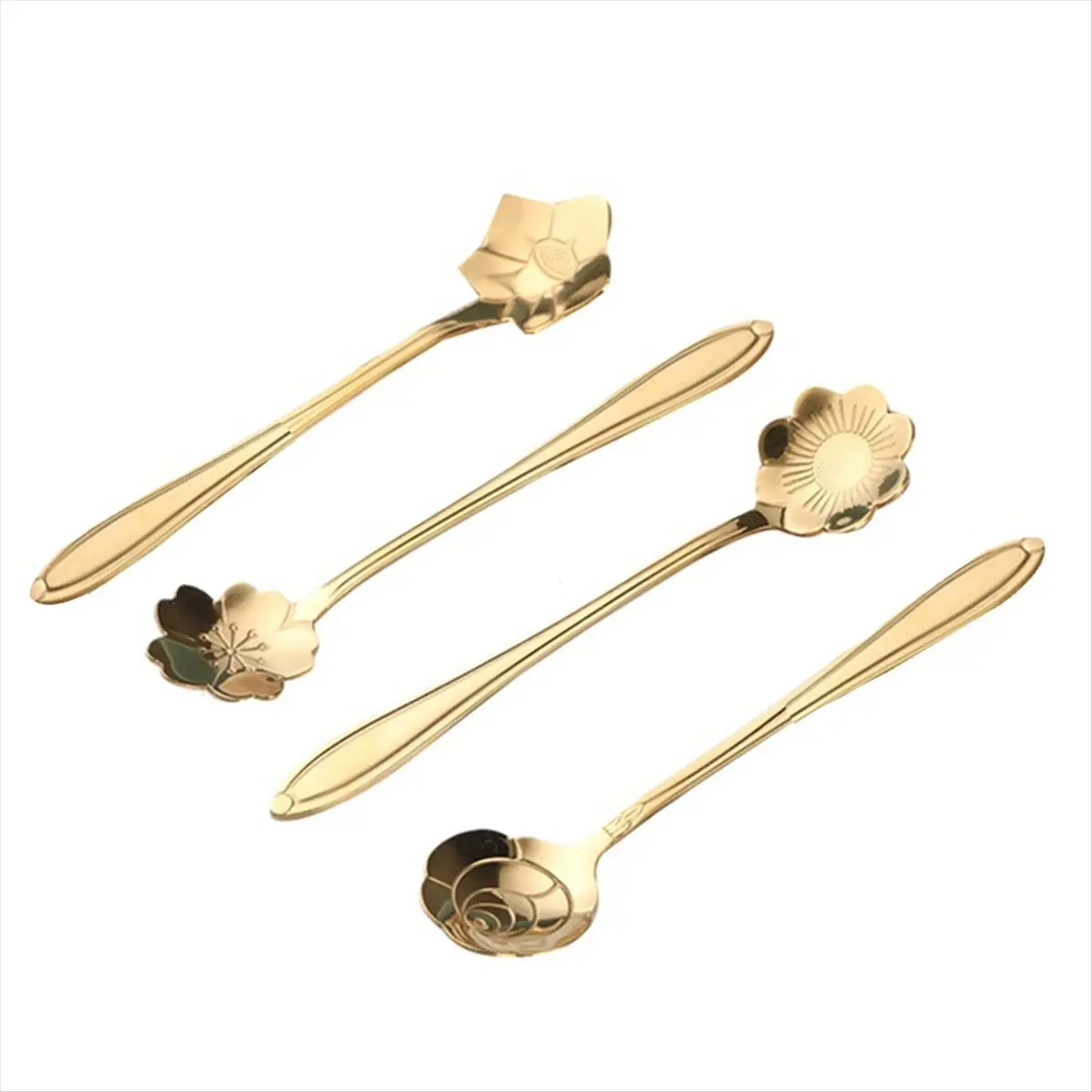 AA83 4Pcs Cute Stainless Steel Flower Teaspoon Dessert Coffee Spoon Golden Rose Spoon
