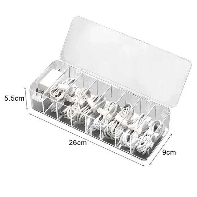 Caja de almacenamiento de cables de plástico transparente, contenedor de almacenamiento de línea de datos, papelería de escritorio, organizador de