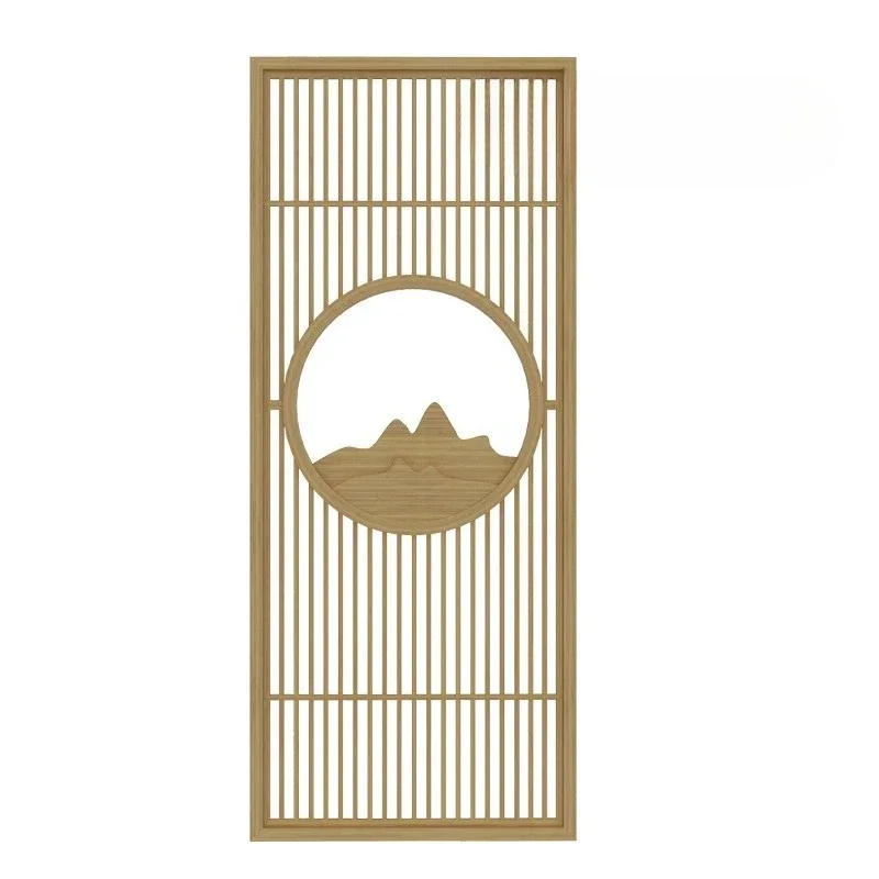 AAChinese Solid Wood Screen Partition Living Room Custom Entry Mountain-shaped Carved Fence Through The Top Entrance Ash Wood
