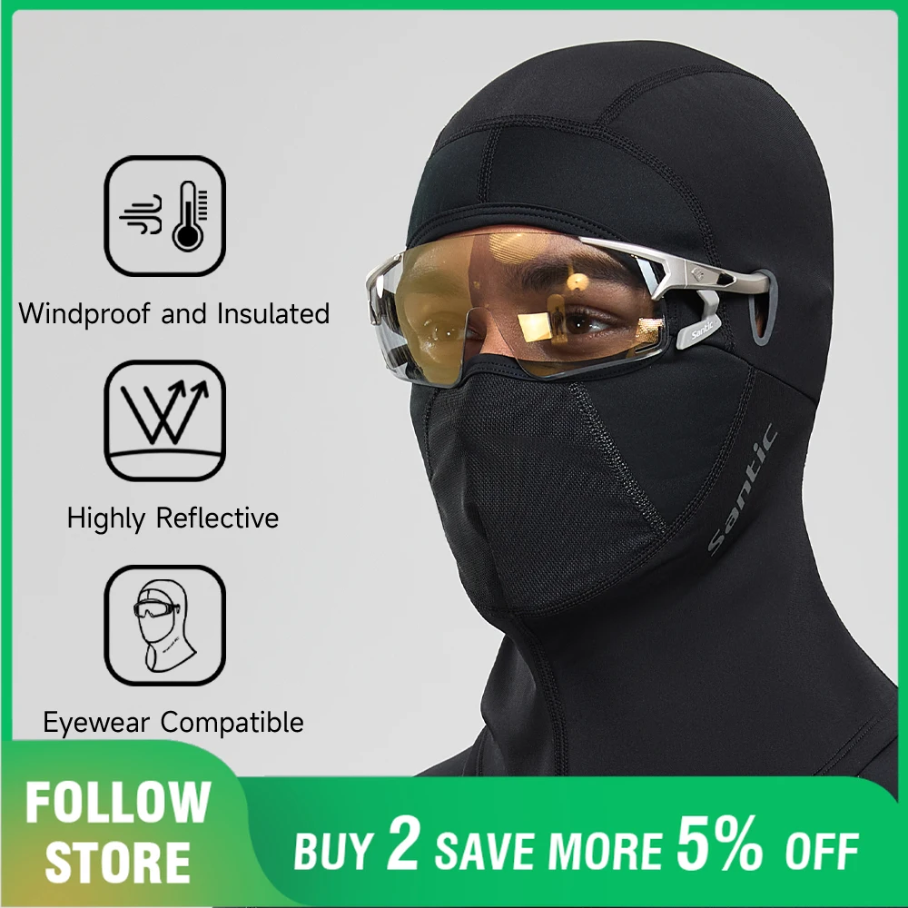

Santic Велосипедная маска с дизайном держателя для солнцезащитных очков Мужская уличная термозащитная маска для лица Расширенная защита шеи Флисовая спортивная маска
