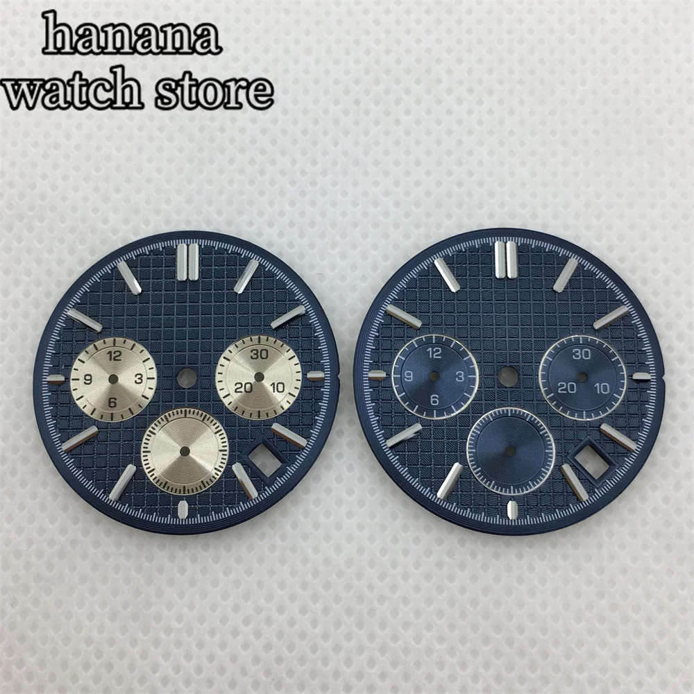 31.5mm VK63 Quartz watch dial black and white Blue suitable VK63 movement chronograph Multi-function modification of watch parts