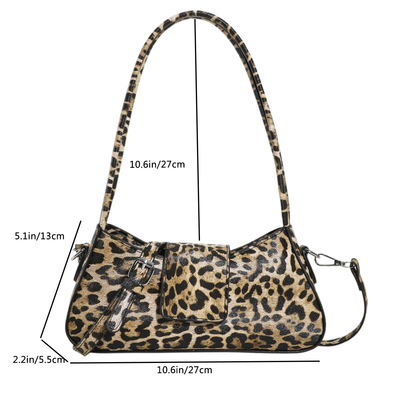 Bolso de mano de estilo francés para mujer, bandolera de cuero PU, versátil, marrón, negro, leopardo