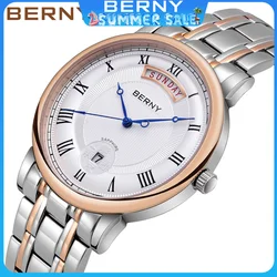 BERNY Orologio al quarzo da uomo Miyota VJ55 Orologio da polso da uomo in acciaio inossidabile con data di marca di lusso di alta qualità Orologio da uomo impermeabile con zaffiro