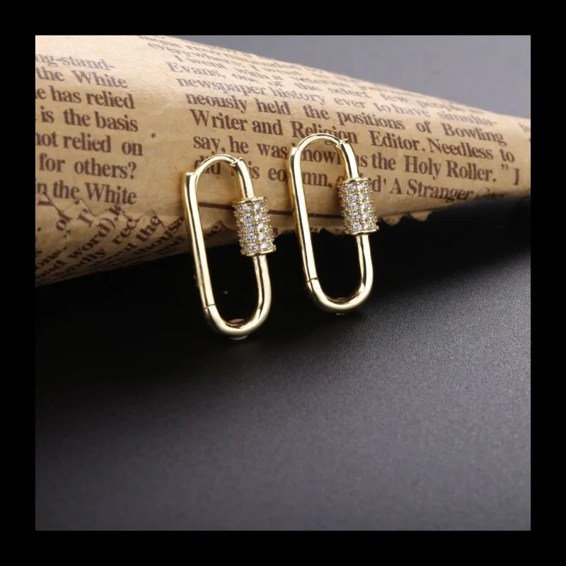 패션 니치 감성 기하학 핀 모양 폭발적인 인기 귀걸이 마이크로 인레이드 지르콘 속이 빈 귀걸이 여성용