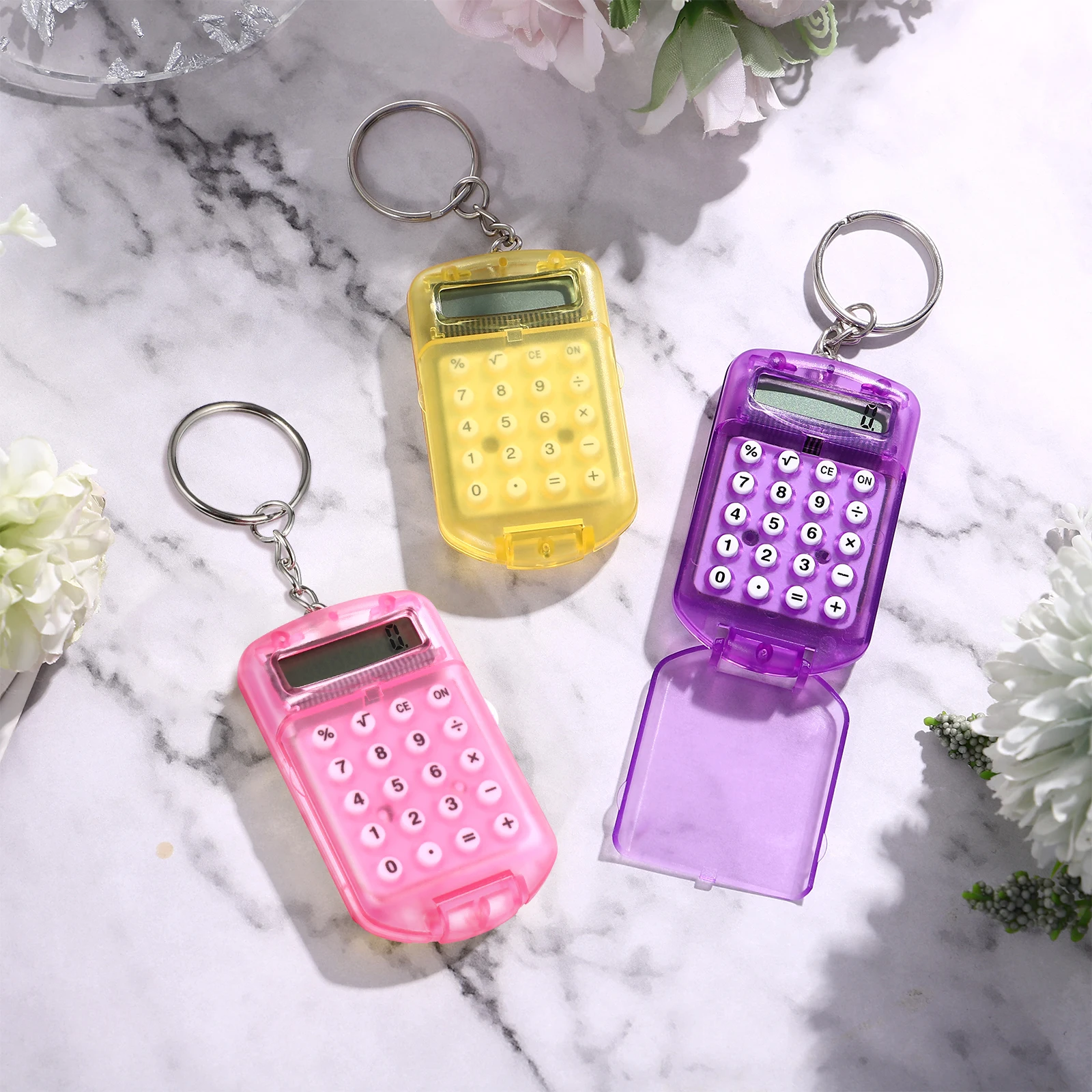 

3pcs Mini Calculator Keychain Big Button Tiny Portable Student Pocket Keyring Lightweight Home Office Use Plastic