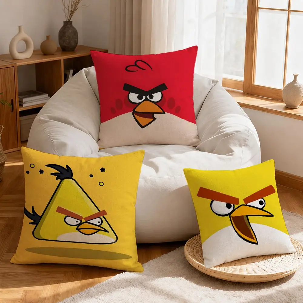 Game Angry Birds Cushion Cover Linen Anti-Mite Antibacterial Cushion Cover Invisible Zipper Sofa Decor