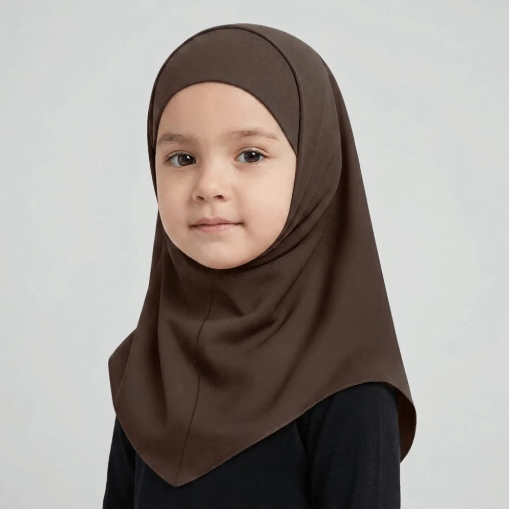 Fashion Solid Color Kids Hijab Quick Drying Pull On Style Hijab Scarf Stretchable Head Wrap Sun Protection Headscarf Prayer