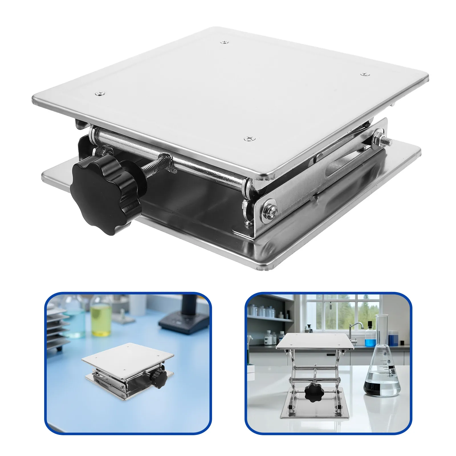 Adjustable Stainless Steel Laboratory Lift Stand Scissor Jack Platform Table 200x200mm Manual Mini Table Lift for Lab Use