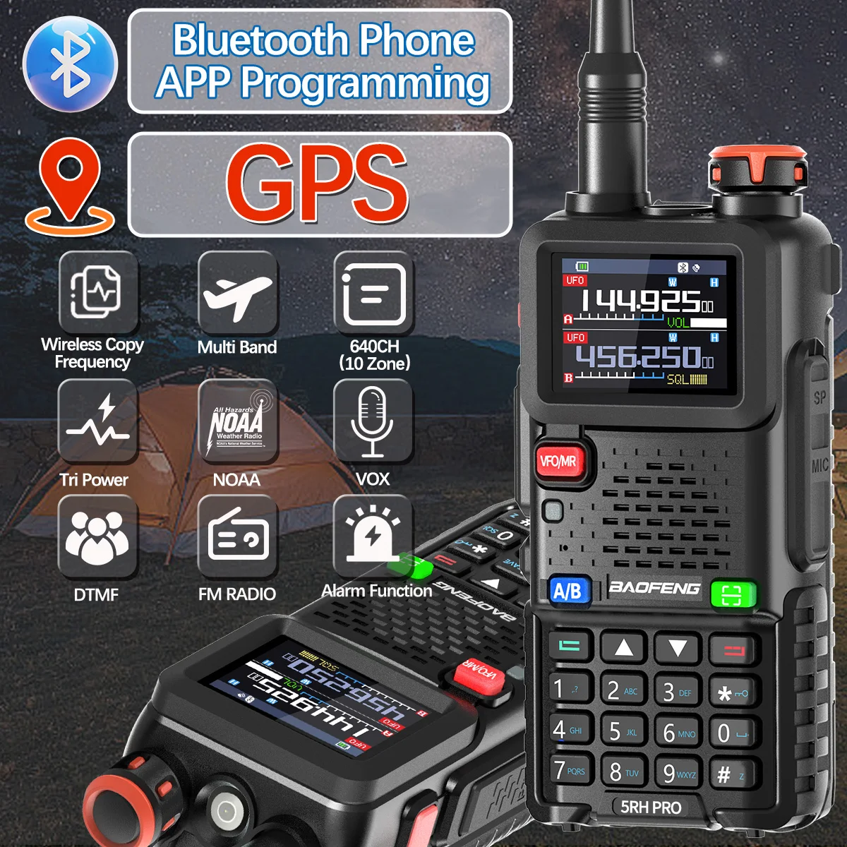 Baofeng UV-5RH PRO GPS Walkie Talkie Long Range 10W Multi Band Bluetooth Programming Wirless Copy Frequency AM FM NOAA Ham Radio