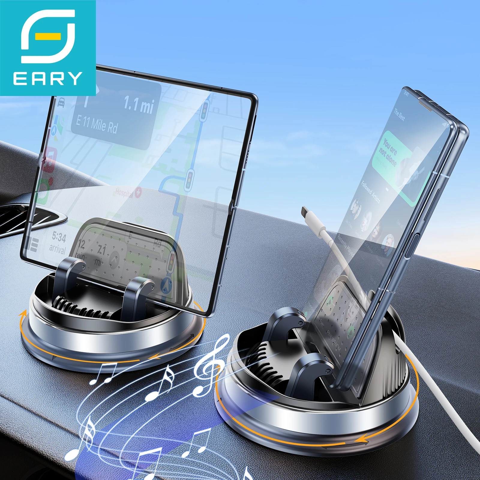 

Eary Car Phone Holder Stand Mount for Various Dashboard 360 Rotation Universal with iPhone Samsung Android Small Car Accessories