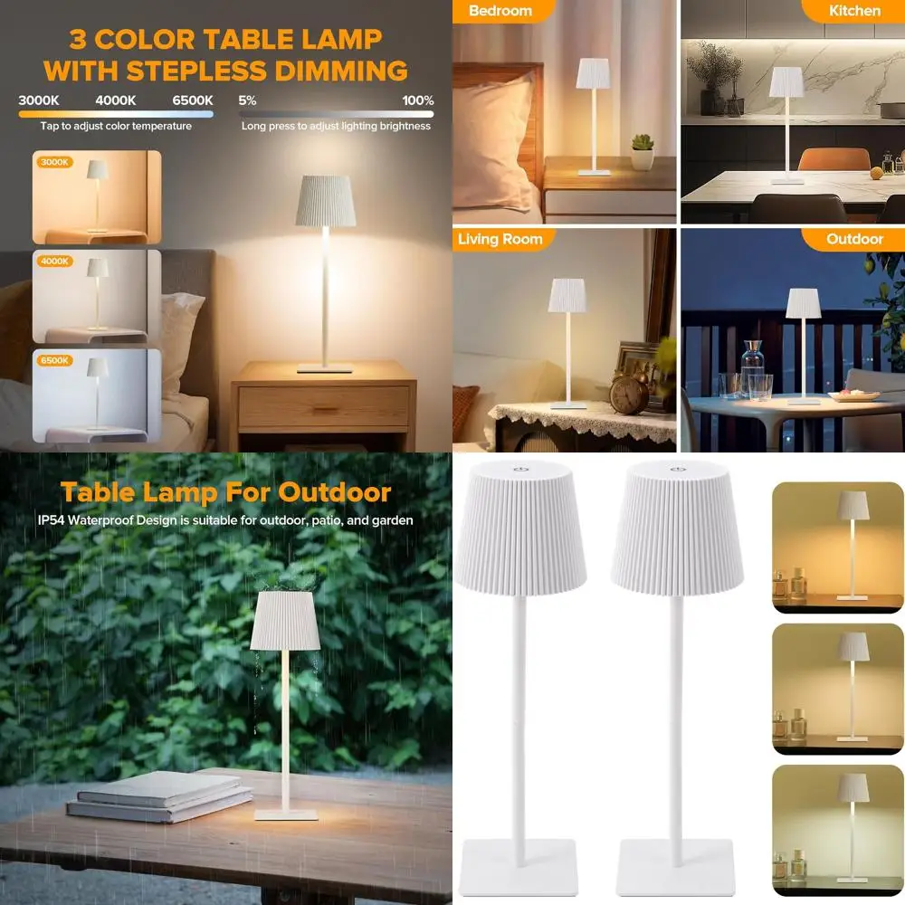 Lámpara de mesa inalámbrica con batería de 6000 mAh, control táctil, atenuación de 3 colores, resistente al agua, ideal para restaurantes, dormitorios, bares, salidas