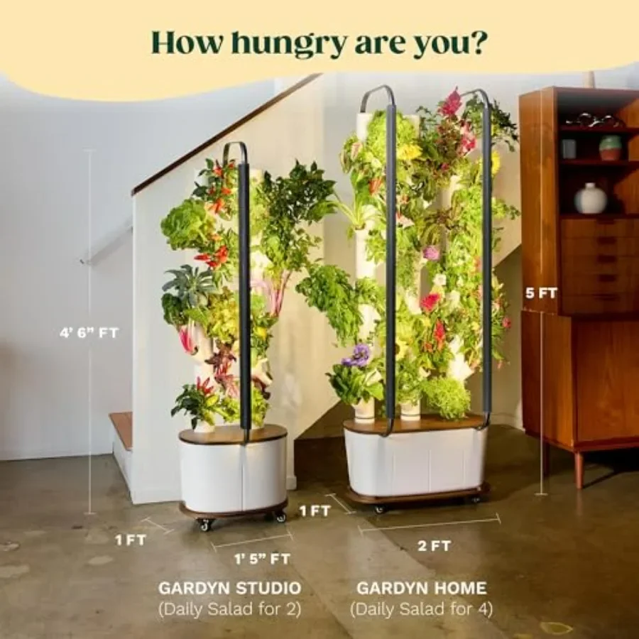 Studio 1 Vertical Hydroponics Growing System Kit for indoor gardening food-grade plastic, white, includes LED grow lights and s