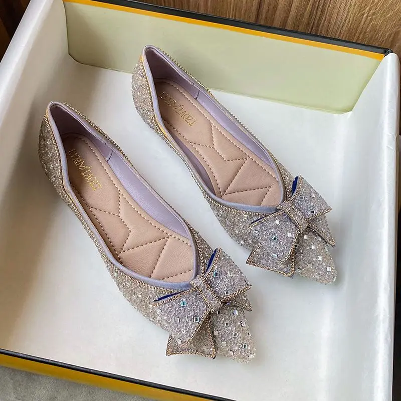 

New Shallow Mouth Hundred Soft Bottom French Flats Large Women's Shoes Luxury Pointed Toe Single Shoes Women's
