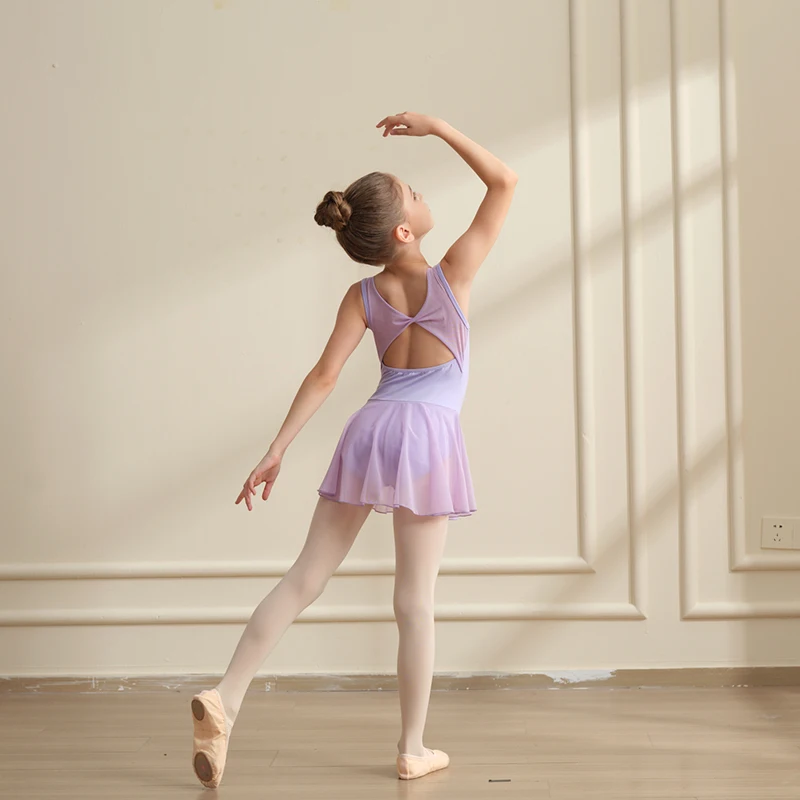 الفتيات رداء رقص الباليه مع تنورة قصيرة شبكة تانك أكمام يوتار الصغار الجمباز ملابس رقص الجمباز الاطفال العودة إلى المدرسة الملابس