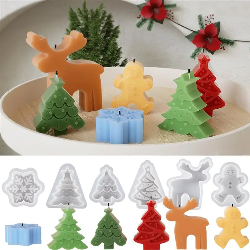 3D Christmas Tree Candle Silicone Mold DIY Snowman Candles Making Kit Handmade Soap Plaster Resin Baking Tools Holiday Gifts