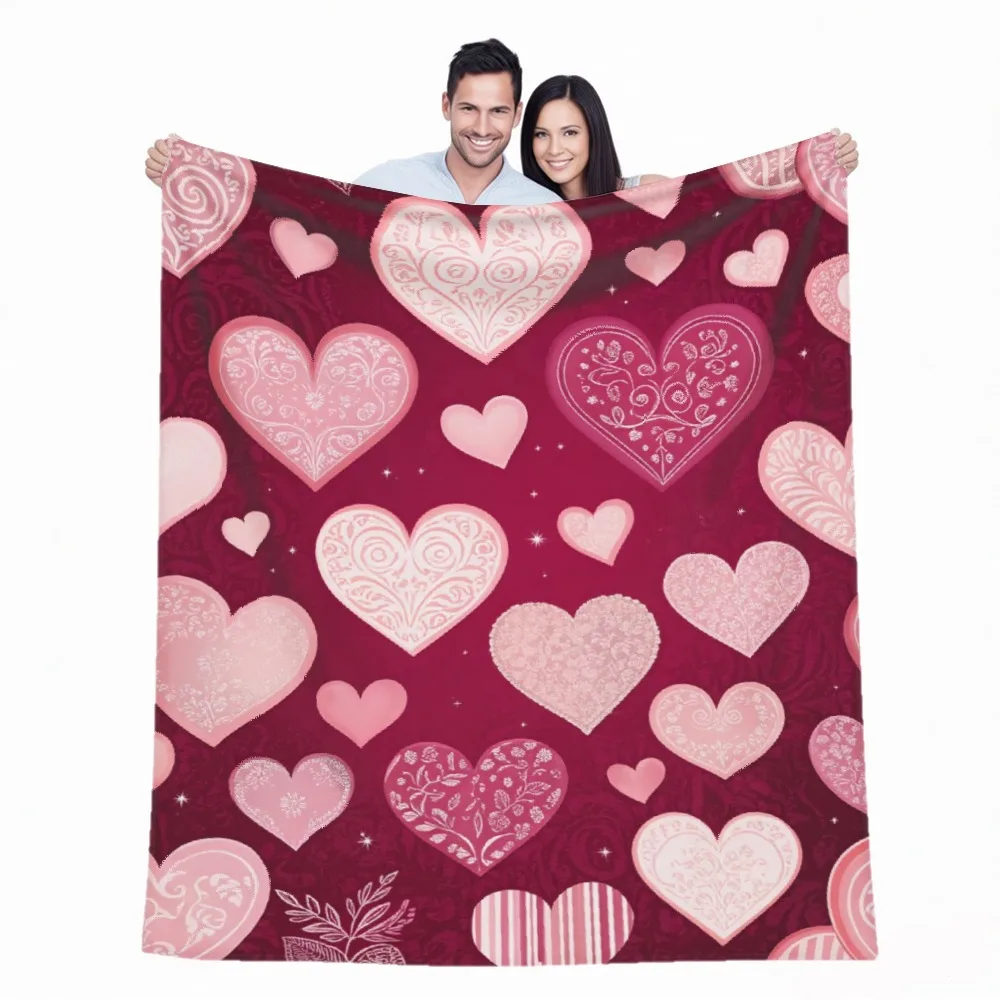 

Romantic Burgundy Heart Throw Blanket - Ornate Love Pattern Cozy Sofa Bed Cover for Sweet Modern Home Decor
