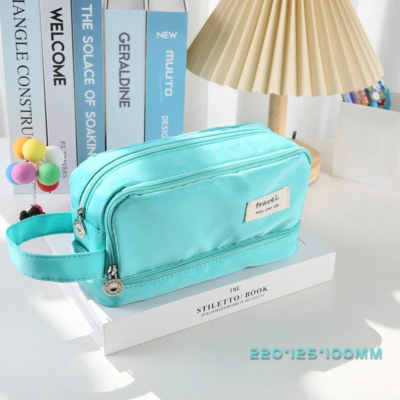 Pencil Cases Large Capacity Pouch Two Compartment Makeup Office College Student Zipper Stationery Organizer School Supplies New