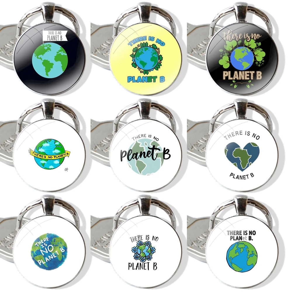 No Planet B Keychain Handmade Glass Cabochon Key Ring Holder Pendant Key Chains