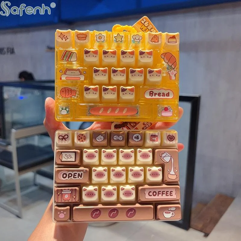 Cute 26-key Cat Pudding Decompression Color Keyboard Cartoon Clicker Backpack Pendant Mobile Phone Car Key Chain Home Decoration