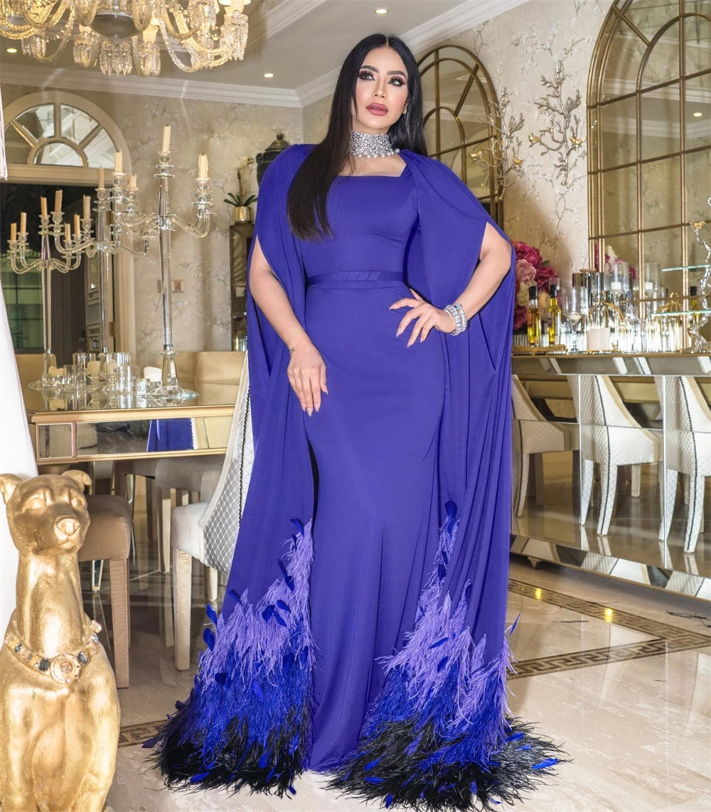 

Customized Simple Purple Jersey Evening Dress Elegant Square Collar Long Sleeves Homecoming Dress Fashion Vestido De Festa