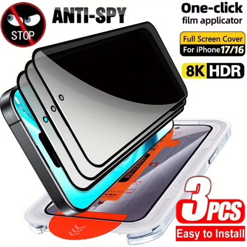 1-3PCS Anti-peep Staubfreie Installation Displayschutzfolien Für iPhone 11 12 13 14 15 16 17 Pro Max XR XS Air Gehärtetes Glas Film
